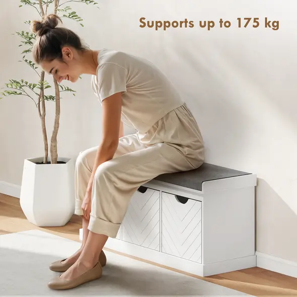 HOMCOM 3-Drawer Padded Shoe Bench with Breathable & Washable Linen-look Cover, White - 6