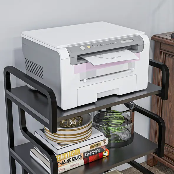 HOMCOM 3-Tier Printer Stand with Storage Shelves, Printer Table, 55 x 40 x 77cm Printer Shelf for Home Office, Study, Black - 8