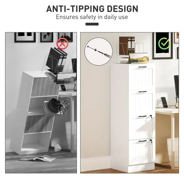 HOMCOM 4 Drawer Filing Cabinet with Lock, Office Storage Cabinet with Adjustable Hanging Bars for A4 Letter Size Files, White - 7