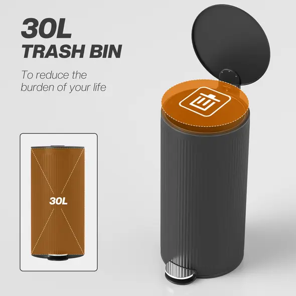 HOMCOM 30 Litre Pedal Kitchen Bin with Soft Close and Stay Open Lid, Rubbish Bin with Removable Inner Bucket for Kitchen, Office, Home, Black - 4