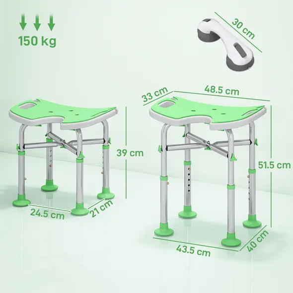 HOMCOM 39-51.5cm 'U' Seat Padded Shower Stool - Green - 3