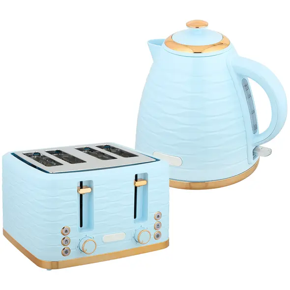 HOMCOM 3000W 1.7L Kettle & 4 Slice Toaster, Kettle and Toaster Set with 7 Browning Controls and Crumb Tray, Light Blue - 1