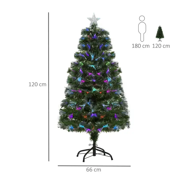 HOMCOM 4FT Multicoloured Artificial Christmas Tree w/ Fibre Optic Lights Pre-Lit Modes Metal Stand Star Holder Home Seasonal Decoration - 3