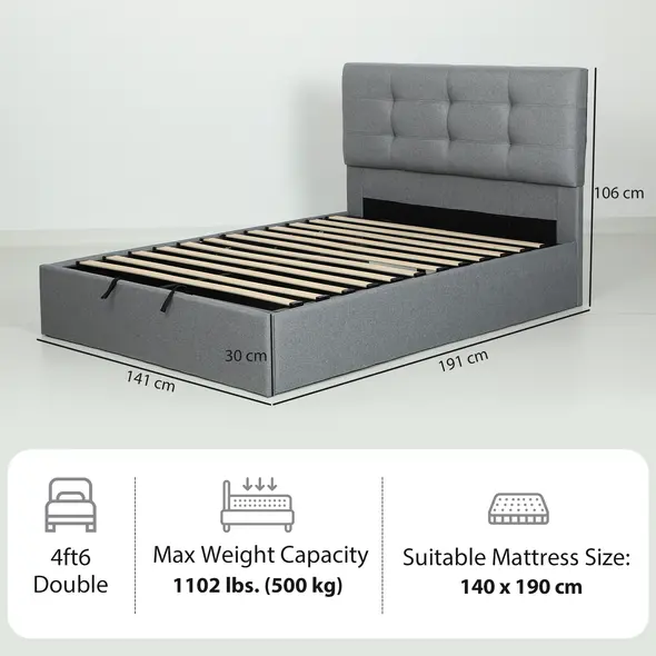 HOMCOM 4ft6 Double Ottoman Bed with Gas Lift Storage - Grey - 3