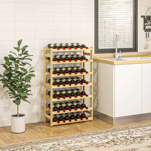 HOMCOM 42-Bottle Wooden Wine Rack - Natural Finish - 2
