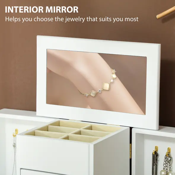 HOMCOM 4-Tier Jewellery Box with Mirror and 2 Drawers - White - 5