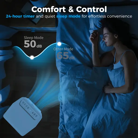 HOMCOM 5000 BTU Portable Air Conditioner, 4-in-1 Air Conditioning Unit, Dehumidifier, Cooling, Fan, Sleep Mode, with Remote Control, 2 Speeds, 24H Timer, Window Venting Kit, 12m² - 7