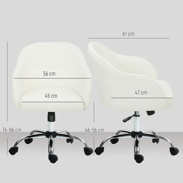 HOMCOM 46-56 cm Velvet-feel Office Chair - Cream - 3
