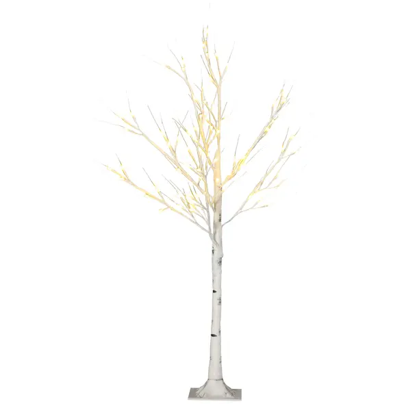HOMCOM 4ft Artificial White Birch Tree Light with Warm White Pre-Lit LED Light for Indoor and Covered Outdoor Use - 1
