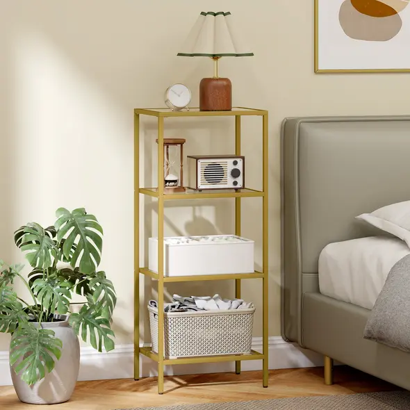 HOMCOM 4-Tier Shelving Unit, Glass Shelf, Vertical Storage Shelf for Living Room, Home Office, Bedroom, Bathroom, Gold Tone - 8