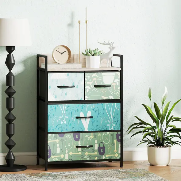 HOMCOM 4-Drawer Chest of Drawers - Blue - 2