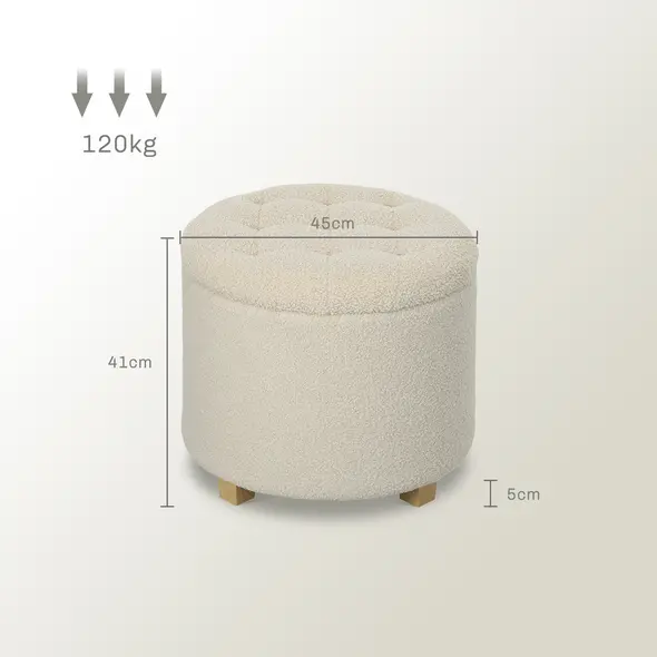 HOMCOM 40.5L Teddy Fleece Storage Ottoman - Cream White - 3