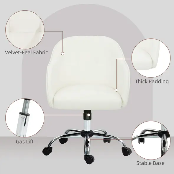 HOMCOM 46-56 cm Velvet-feel Office Chair - Cream - 6