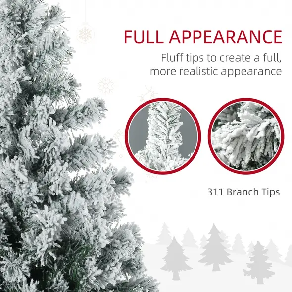 HOMCOM 4.5' Artificial Snow Christmas Trees with Frosted Branches, Warm White or Colourful LED Lights, Steel Base - 6