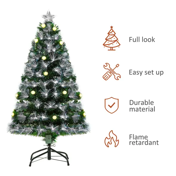 HOMCOM 4ft White Light Artificial Christmas Tree w/ 130 LEDs Star Topper Tri-Base Full Bodied Seasonal Decoration Pre-Lit Home - 4