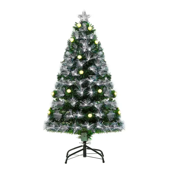 HOMCOM 4ft White Light Artificial Christmas Tree w/ 130 LEDs Star Topper Tri-Base Full Bodied Seasonal Decoration Pre-Lit Home - 1
