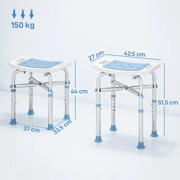 HOMCOM 44-51.5cm Aluminium Frame Shower/Bath Stool - Light Blue - 3