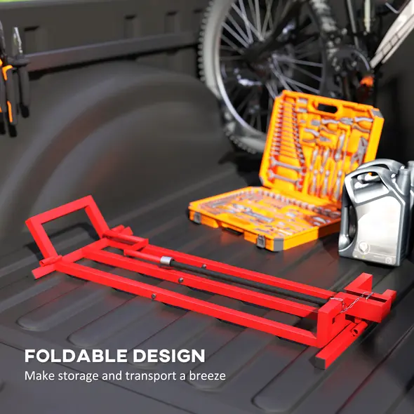 HOMCOM 400 kg Foldable Ride-On Mower Jack Lift, Adjustable Steel Lifting Device, for Lawn Mower, ATV, Red - 6