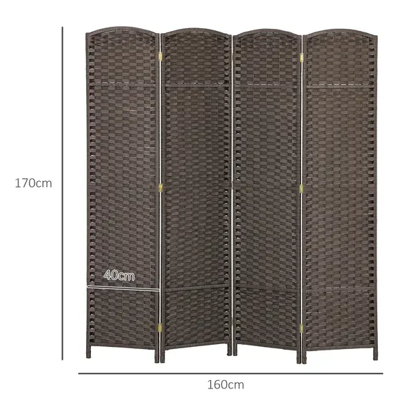 HOMCOM 4 Panel Folding Room Divider, Freestanding Privacy Screen for Living Room, Bedroom and Office, 160 x 170cm, Brown - 3