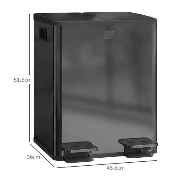 HOMCOM 40L Dual Compartment Stainless Steel Bin, with Deodoriser Holders - Black - 3