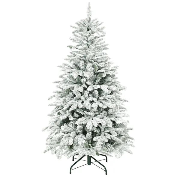 HOMCOM 5 ft Artificial Flocked Christmas Tree with 717 Branches, Hinged Xmas Tree with Foldable Metal Stand, Easy Assembly for Home Office Decor - 1