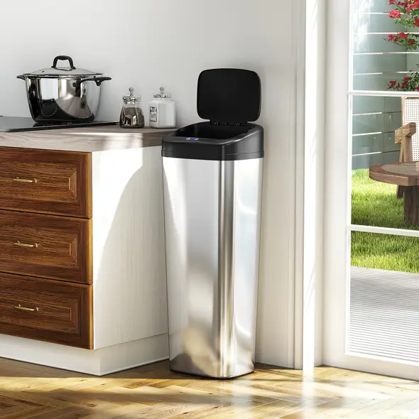 HOMCOM 50L Stainless Steel Sensor Bin - Silver Tone - 9