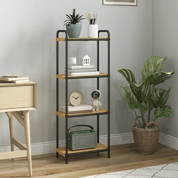 HOMCOM 4-Tier Bamboo Bathroom Storage Shelf, Freestanding Narrow Shelving Unit with Slatted Shelves for Kitchen Bathroom Living Room, 41.5 x 21.5 x 106 cm, Natural and Black - 9