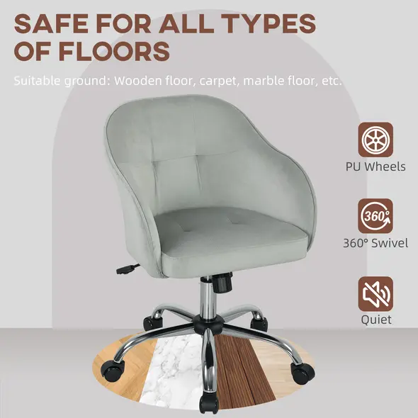 HOMCOM 46-56 cm Velvet-feel Office Chair - Grey - 5