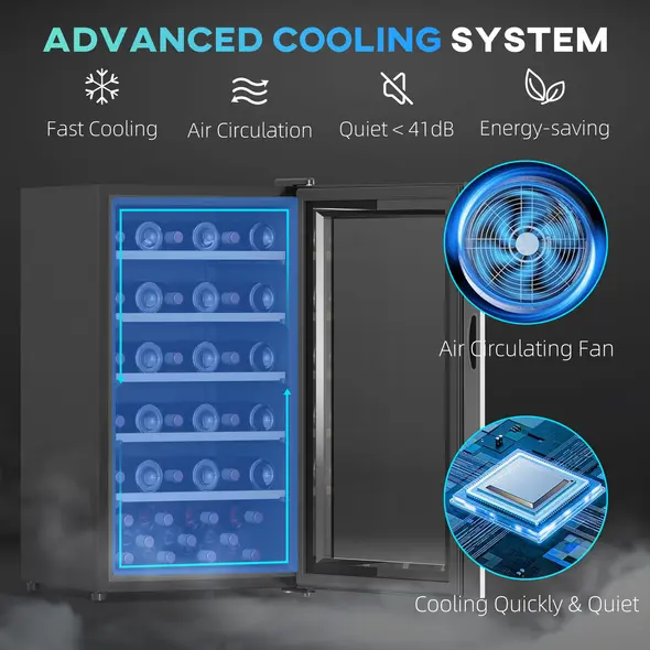 HOMCOM 41 Bottle Wine Fridge, 91 Litre Capacity, 45cm Freestanding Wine Cooler Fridge with Glass Door, LED Light, Digital Touch Screen, Temperature Control, Black - 5