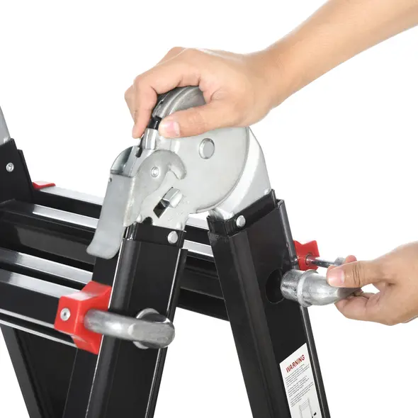 HOMCOM 4M Aluminium Duo Ladder Telescopic Herringbone Changeable Multi-Purpose w/ Non-Slip Steps Climbing DIY Platform Portable Workshop House Garden - 9