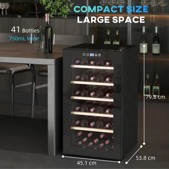 HOMCOM 41 Bottle Wine Fridge, 91 Litre Capacity, 45cm Freestanding Wine Cooler Fridge with Glass Door, LED Light, Digital Touch Screen, Temperature Control, Black - 3