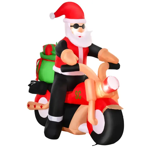 HOMCOM 5.5ft Christmas Inflatable Santa Claus Riding a Motorcycle Blow Up Decoration Xmas Décor for Garden - 1