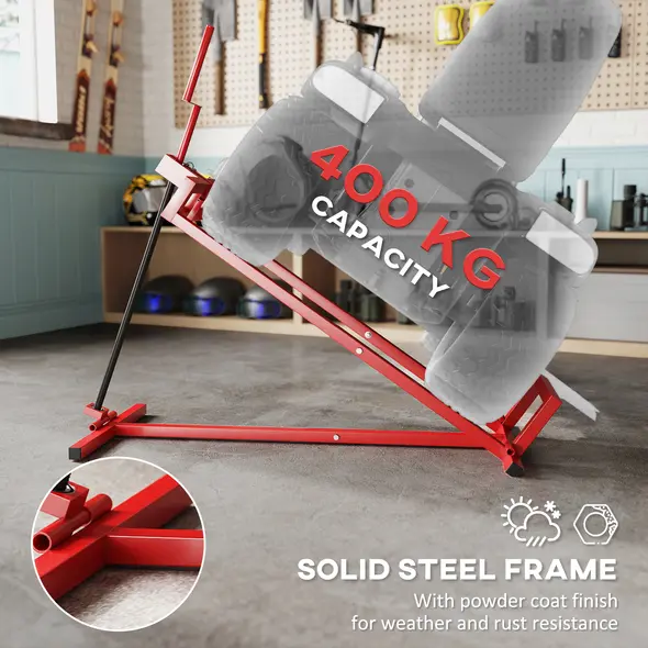 HOMCOM 400 kg Foldable Ride-On Mower Jack Lift, Adjustable Steel Lifting Device, for Lawn Mower, ATV, Red - 4