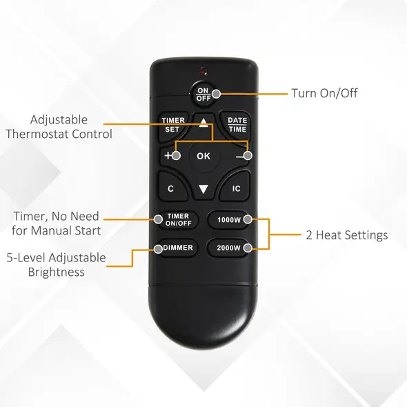 HOMCOM 40" Electric Firplace Suites & Mantelpiece w/LED Flames Remote Marble Stone Modern Curved Surround Intelligent Safe Tempered Glass Adjustable Thermal 1000W/2000W - 6