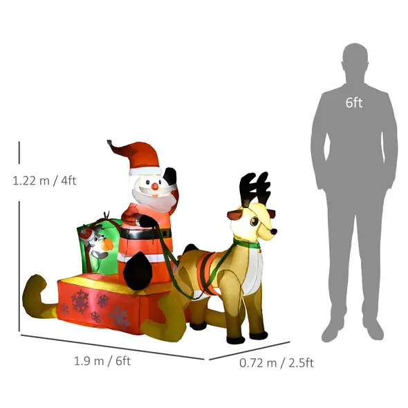HOMCOM 4ft Christmas Inflatable Santa Claus Sledge Sleigh Reindeer Blow Up Decoration Xmas Décor for Garden - 3