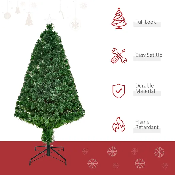 HOMCOM 4FT Pre-Lit Fibre Optic Artificial Christmas Tree Holiday Xmas Décor with Tree Topper Multi-Colour - 4