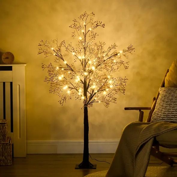 HOMCOM 4ft Artificial Gypsophila Blossom Tree Light with 72 Warm White LED Light, Baby Breath Flowers for Home Party Wedding, Indoor and Outdoor Use - 2