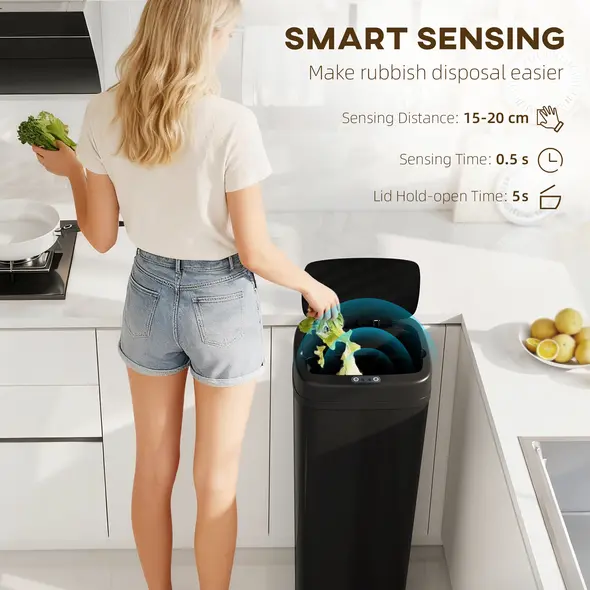 HOMCOM 50L Stainless Steel Sensor Bin - Black - 4