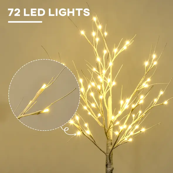 HOMCOM 4ft Artificial White Birch Tree Light with Warm White Pre-Lit LED Light for Indoor and Covered Outdoor Use - 4