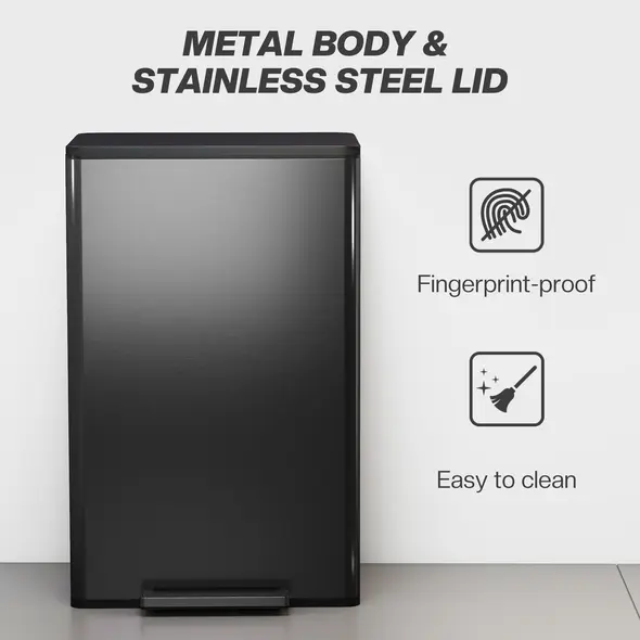 HOMCOM 45L Kitchen Bin, Pedal Bin with Soft-Close and Stay-Open Lid, Removable Inner Bucket, Odor Control for Kitchen, Office - 7