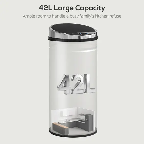 HOMCOM 42L Stainless Steel Sensor Bin - Silver Tone - 8