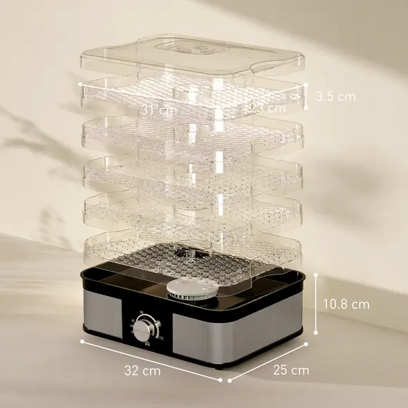 HOMCOM 5 Tier Food Dehydrator, 245W Stainless Steel Food Dryer Machine with Adjustable Temperature for Drying Fruit, Meat, Vegetable, Jerky and Pet Treat, Black - 3