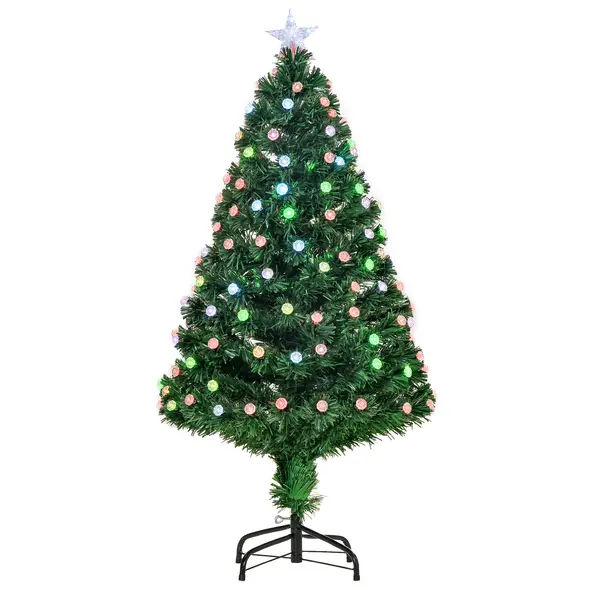 HOMCOM 4FT Pre-Lit Artificial Christmas Tree w/Fibre Optic Decorations LED Light Holiday Home Xmas Decoration-Green - 1