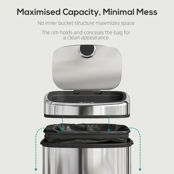 HOMCOM 50L Stainless Steel Sensor Bin - Silver Tone - 7