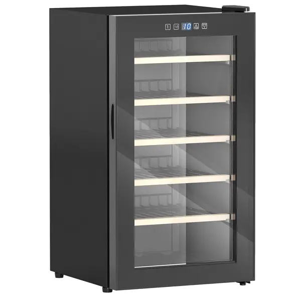 HOMCOM 41 Bottle Wine Fridge, 91 Litre Capacity, 45cm Freestanding Wine Cooler Fridge with Glass Door, LED Light, Digital Touch Screen, Temperature Control, Black - 1