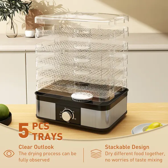 HOMCOM 5 Tier Food Dehydrator, 245W Stainless Steel Food Dryer Machine with Adjustable Temperature for Drying Fruit, Meat, Vegetable, Jerky and Pet Treat, Black - 5