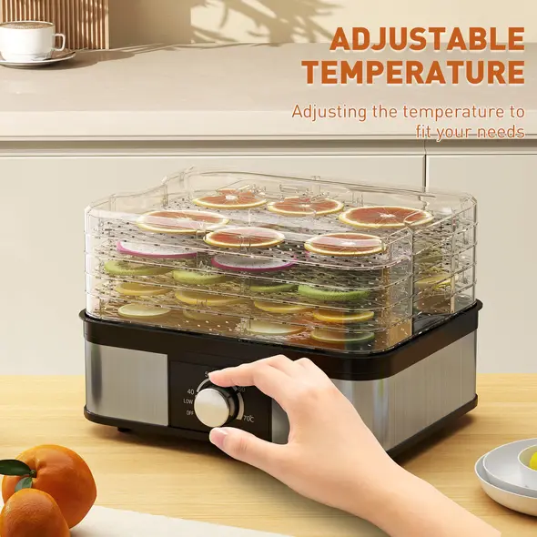 HOMCOM 5 Tier Food Dehydrator, 245W Stainless Steel Food Dryer Machine with Adjustable Temperature for Drying Fruit, Meat, Vegetable, Jerky and Pet Treat, Black - 7