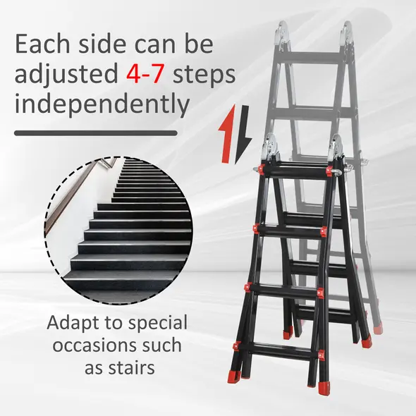 HOMCOM 4M Aluminium Duo Ladder Telescopic Herringbone Changeable Multi-Purpose w/ Non-Slip Steps Climbing DIY Platform Portable Workshop House Garden - 4