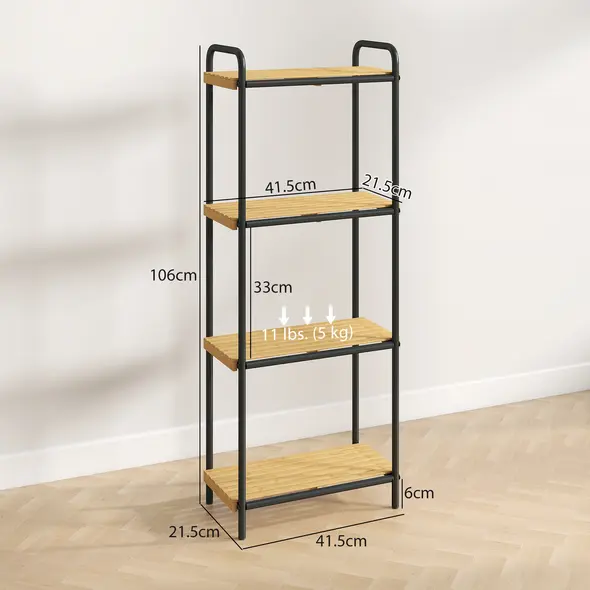 HOMCOM 4-Tier Bamboo Bathroom Storage Shelf, Freestanding Narrow Shelving Unit with Slatted Shelves for Kitchen Bathroom Living Room, 41.5 x 21.5 x 106 cm, Natural and Black - 3