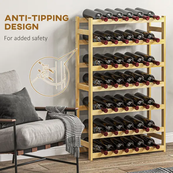 HOMCOM 42-Bottle Wooden Wine Rack - Natural Finish - 6